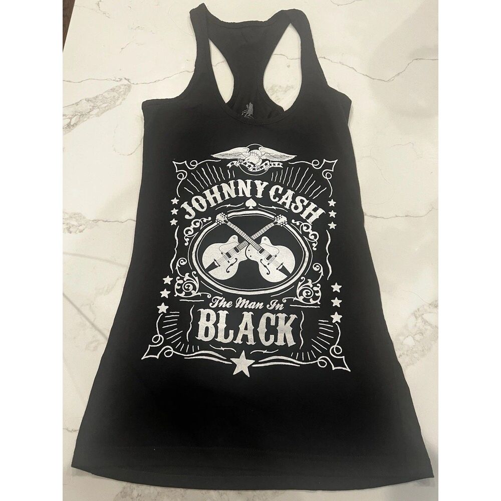 Johnny Cash Museum The Man In Black Guitar Racer Tank Top Womens S Black